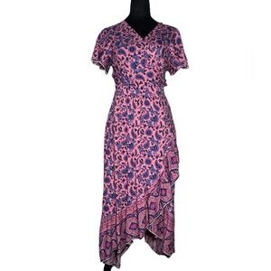 Zesica pink floral wrap dress